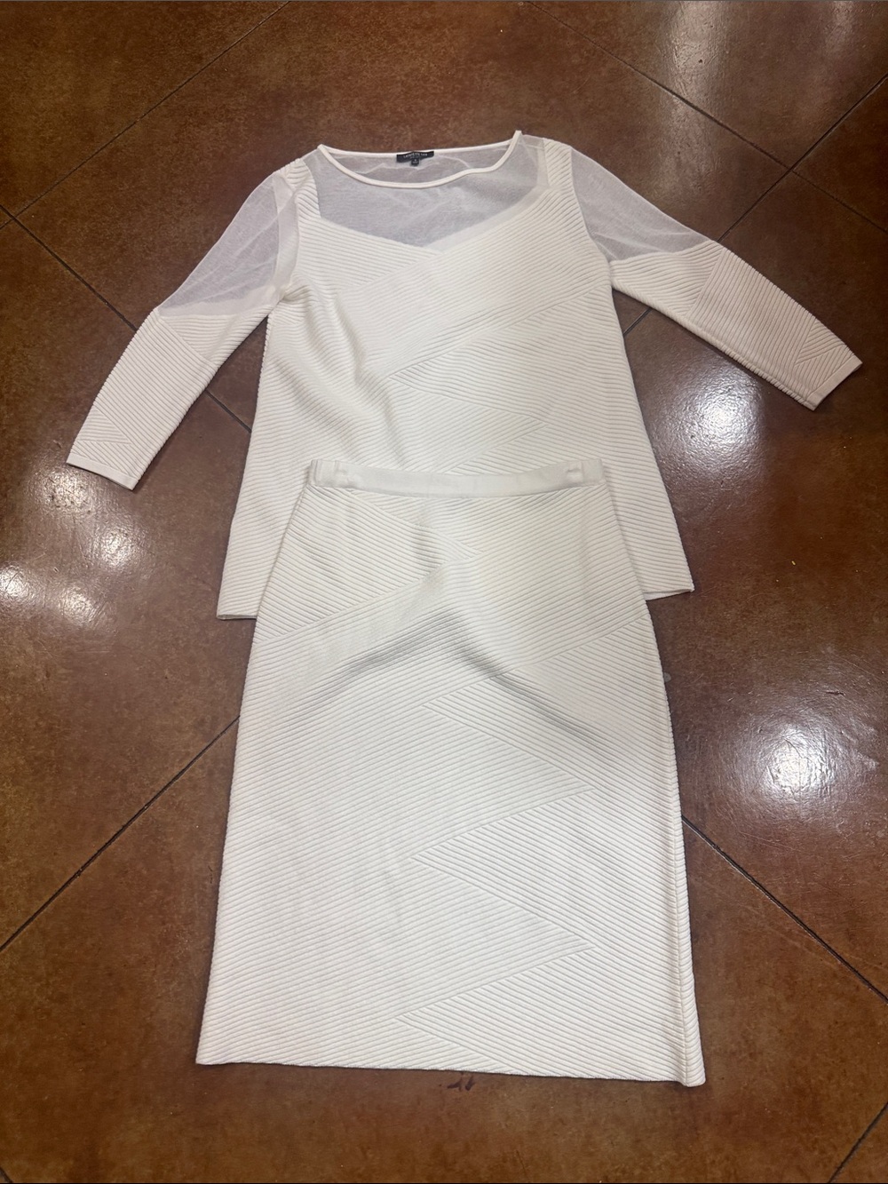 Lafayette 148 New York Cream Textured Two-Piece Midi Dress Set
